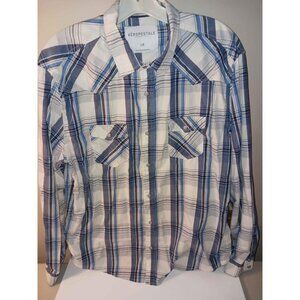 Aeropostale Mens Blue & White Plaid Long Sleeve Shirt L